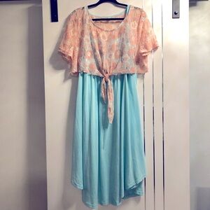 Rosegal Plus Size 3X(fits1X) 2 piece, Mint Dress Peach Lace Tie Crop, Maternity